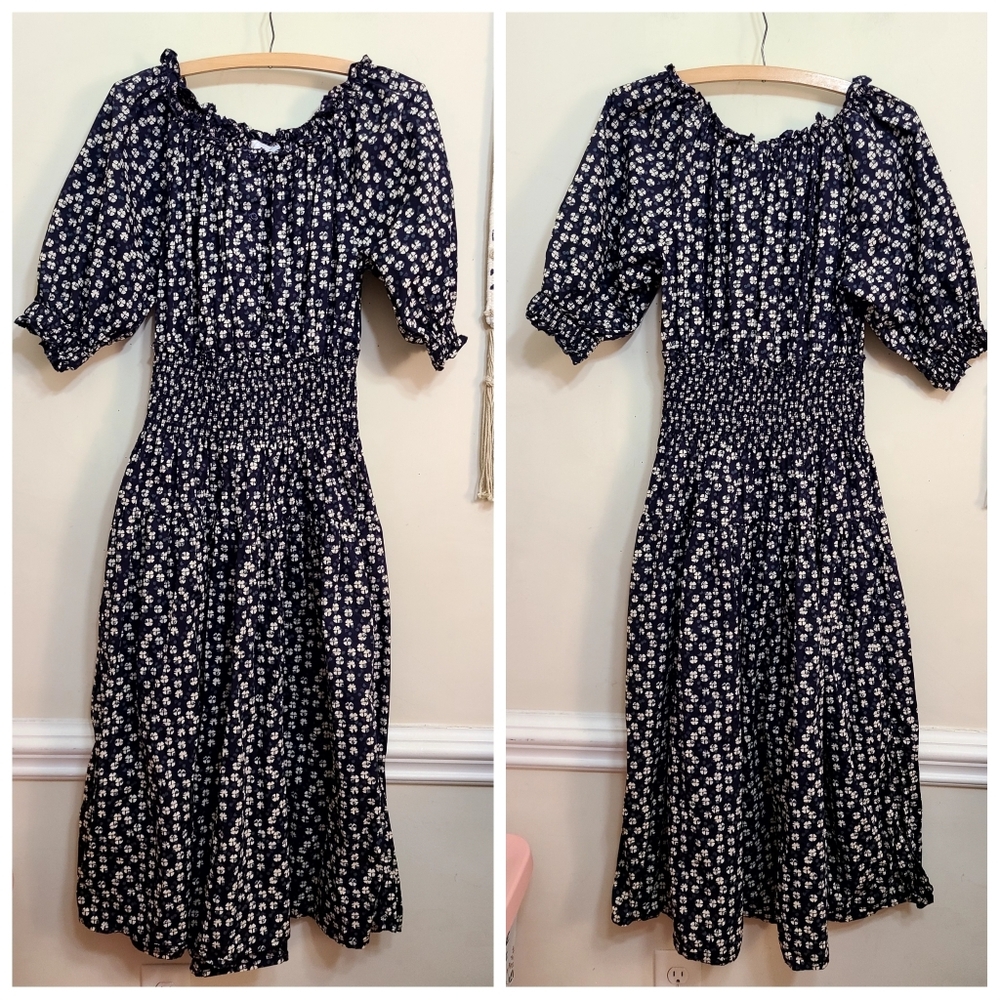 Apiece Apart Brijette Midi Dress In Wheels Navy Organic Cotton Size XS - Picture 4 of 6